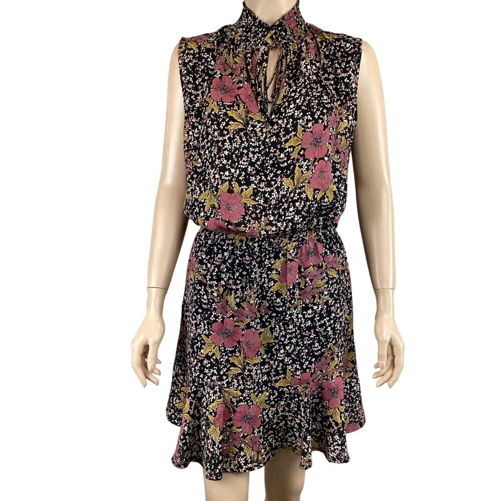 Asher Sleeveless Floral Print Dress Medium Stretch Waist Keyhole‎ Ruffle